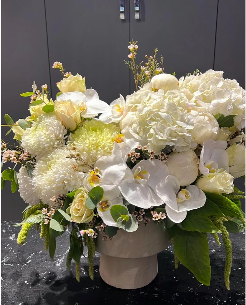White  Orchids Rose Anasatasia Hydrangea Arrangement