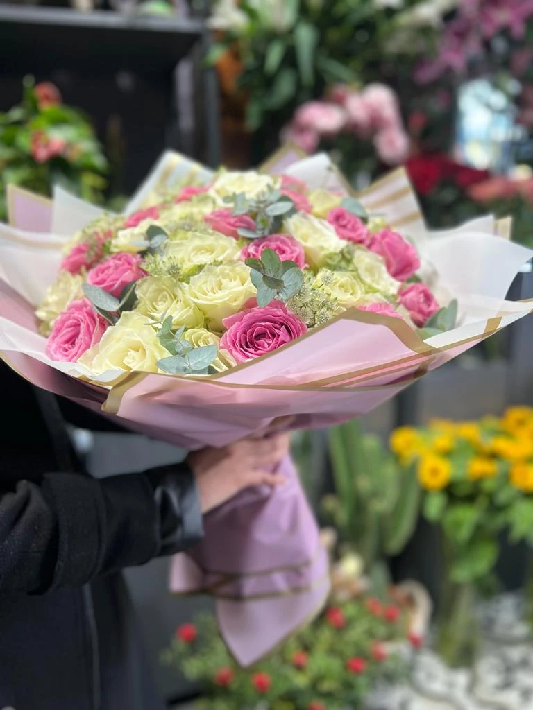 Beyaz - Pembe Gül Buketi